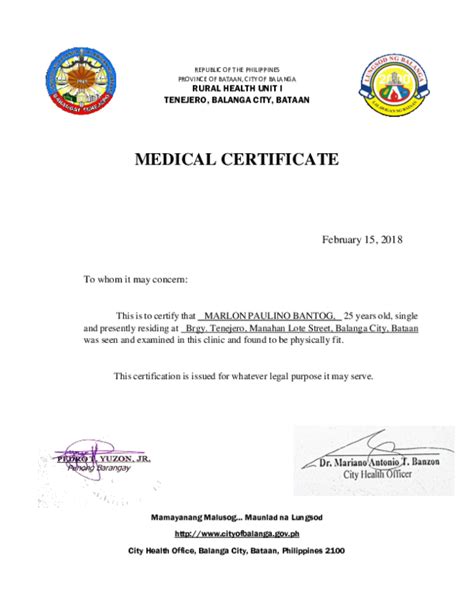 bacolodcityhealth. com/esd|Medical Certificate in ROOM 1 .